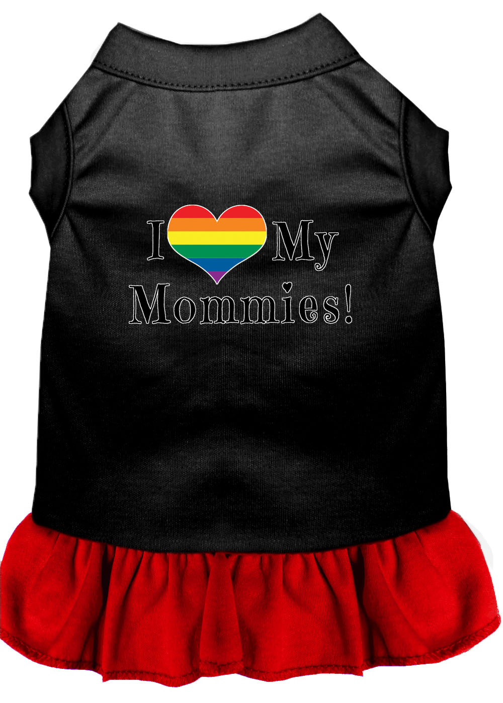 I Heart my Mommies Screen Print Dog Dress Black with Red XS